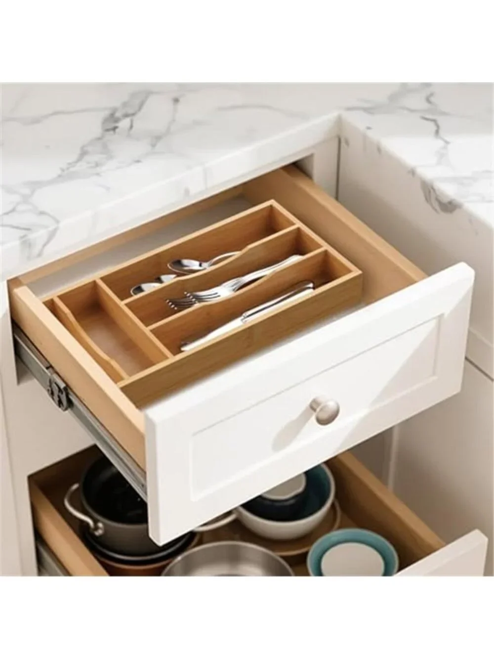 Bamboo Silverware Drawer Organizer 5 Slot Flatware Utensil Divider Kitchen